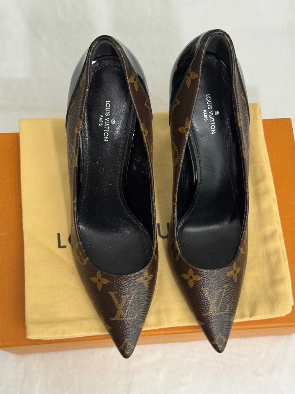 Louis Vuitton Monogram Cherie Pumps Black Brown Monogram Pointed-Toe Pumps Sz 38